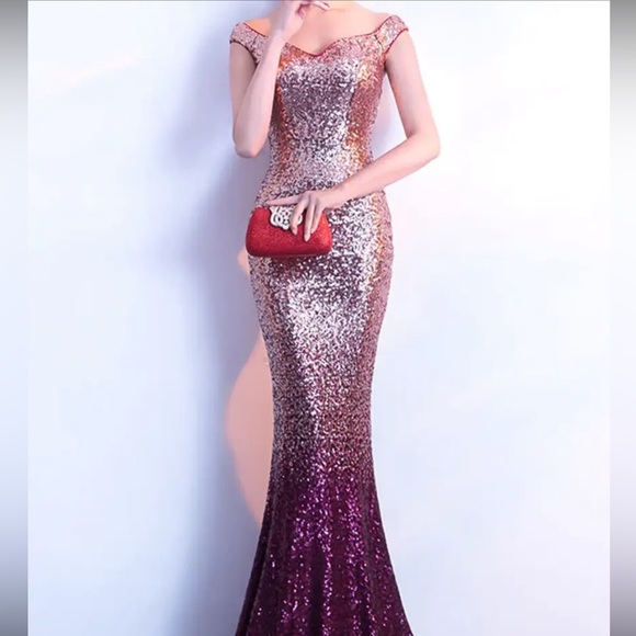 Burgundy & Gold Ombré Gown - Picture 2 of 12